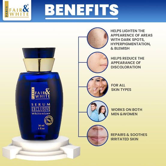 Fair & White Exclusive Whitenizer Serum with Vitamin C — a sleek, fast-absorbing elixir crafted to transform your skin from within.