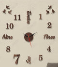 Premium Wooden Finish DIY Wall Clock – 3D Birds & Typography Design – Large Frameless Decorative Clock for Nature-Inspired Home Decor